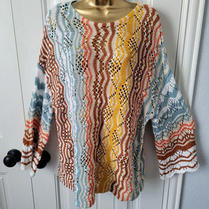 Cato Multi Color Color Chevron Print Mesh Cotton Blend Sweater sz XL